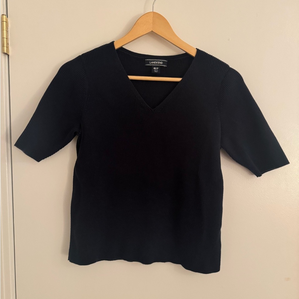 Lands' End Women's Navy Blue V-Neck 100% Cotton Sweater